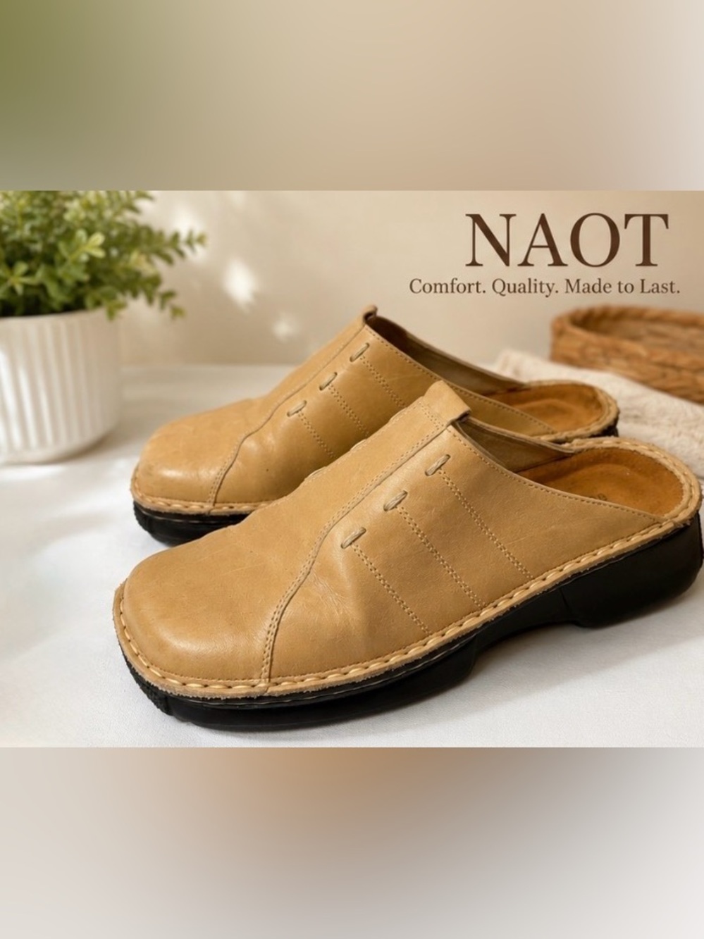 NAOT Beige Leather Comfort Mule Clogs | Women’s EU 38 / US 7–7.5